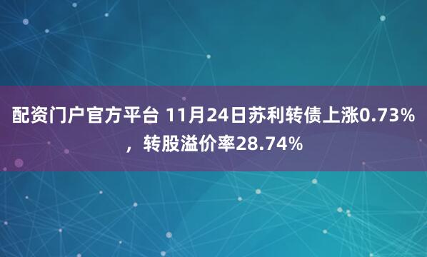配资门户官方平台 11月24日苏利转债上涨0.73%，转股溢价率28.74%
